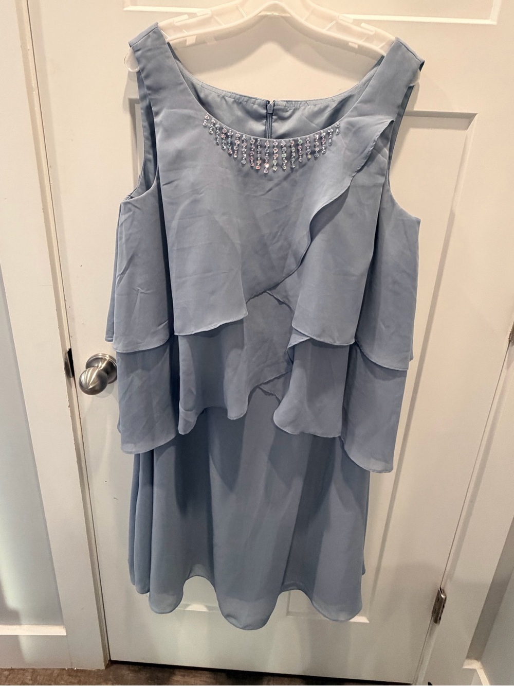 Plus Size 20W Blue Gray Chiffon Cocktail Dress Rhinestone